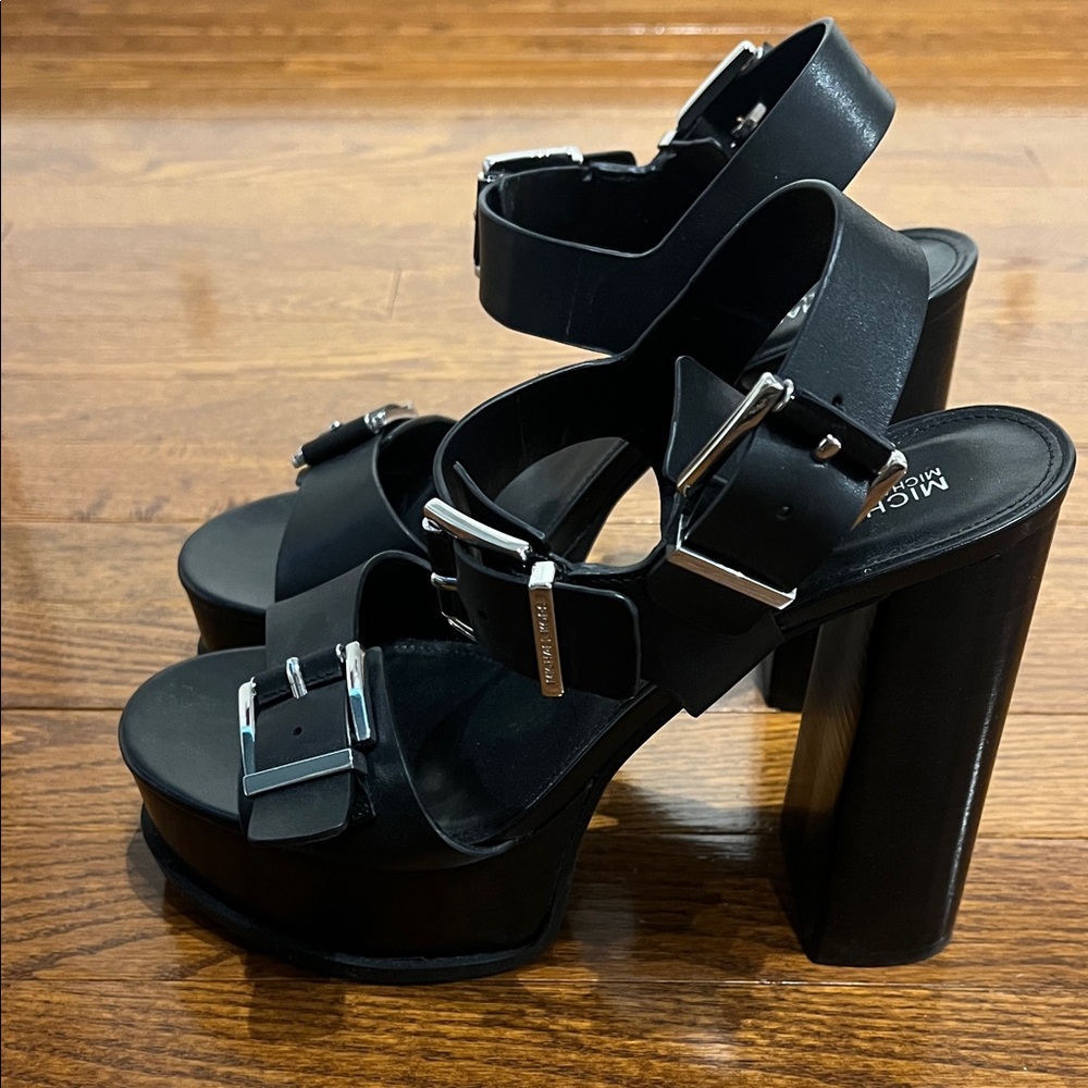MICHAEL Michael Kors Black Chunky Platform Buckle Sandals